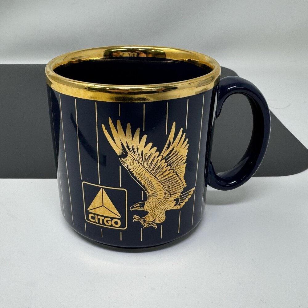 Vintage CITGO Coffee Mug Blue Gold Eagle Trim Tams Made In England